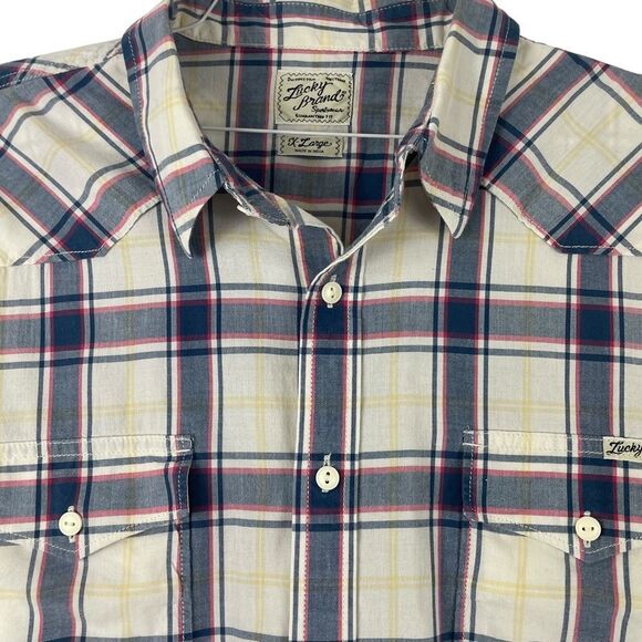 Men's Lucky Brand Short Sleeve Plaid Button Down XL - Picture 2 of 7
